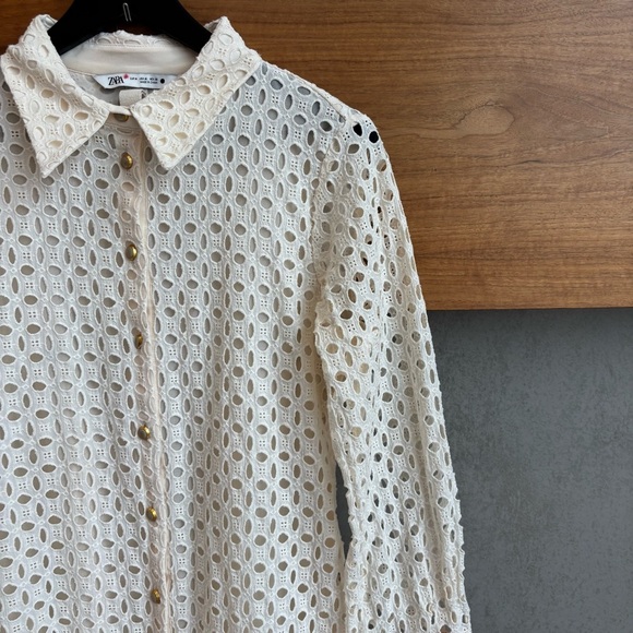 ZARA CREAM EMBROIDERED CUTWORK MIDI DRESS, SIZE M - Picture 10 of 16